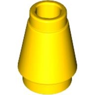 Lego kostka (kostička) kužel 1x1 s drážkou nahoře, žlutá (4520090, 4525464)